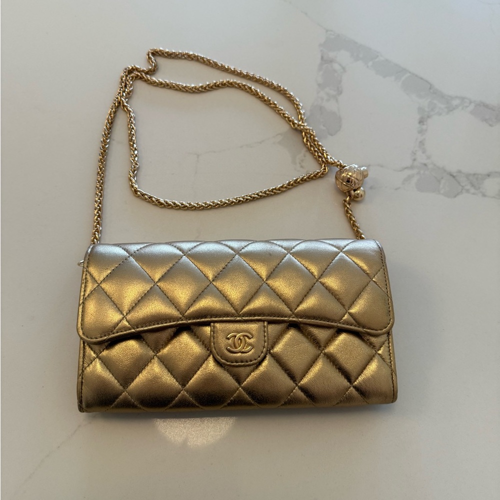 Chanel Lambskin Gold Quilted Long Wallet